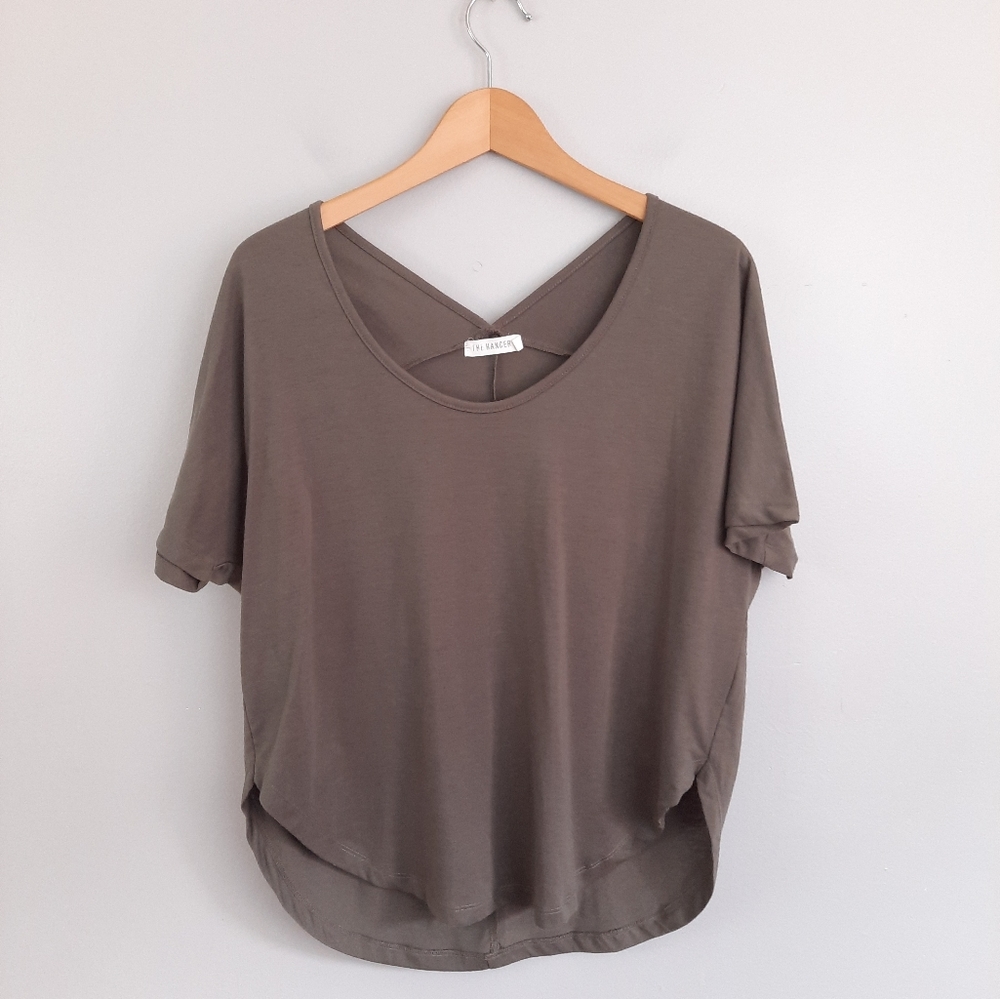 The Hanger Dark Gray Scoop Neck Short Sleeve Top